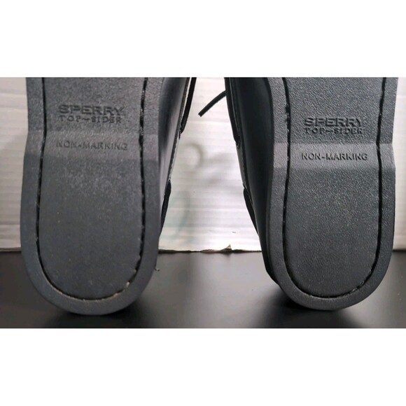 SPERRY TOPSIDER AUTHENTIC ORIGINAL BLACK LEATHER BOAT SHOES MENS 9.5 0836981 EUC